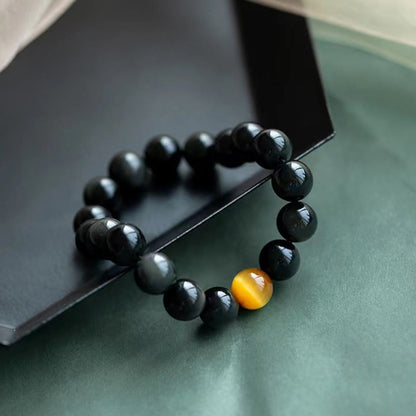 Pulsera de amor positivo con obsidiana arcoíris y ojo de tigre natural Mythstone