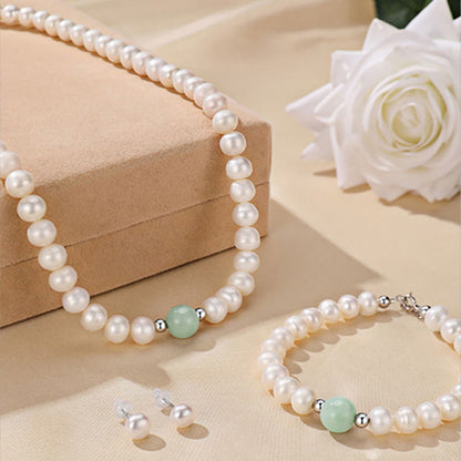 Mythstone 925 Sterling Silver Natural Pearl Jade Healing Necklace Bracelet Earrings With Gift Box