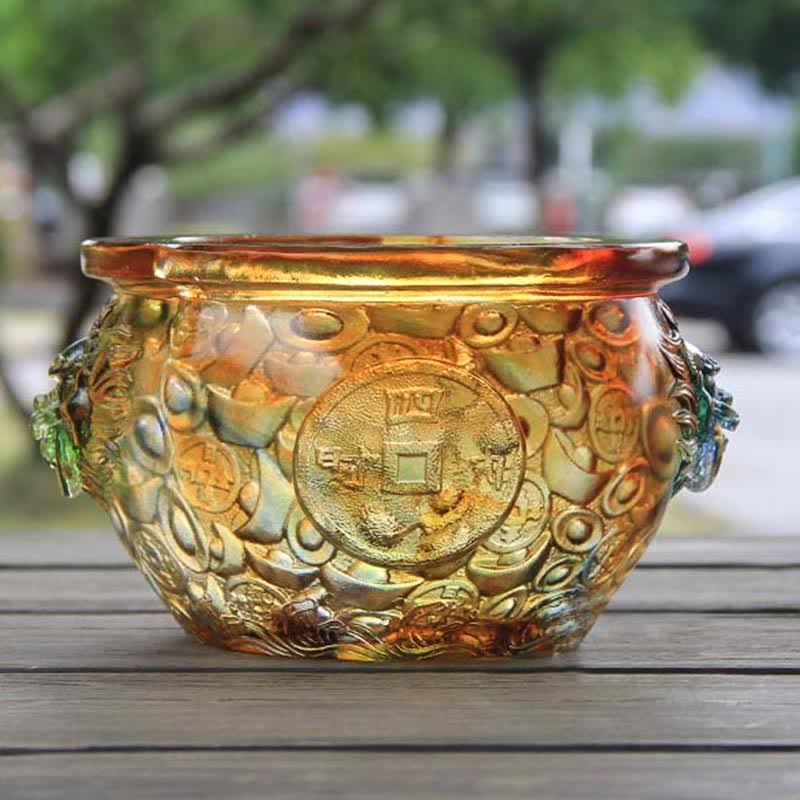 Mythstone Handmade Liuli Crystal Treasure Bowl Art Piece Home Decoration