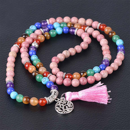 Mythstone 108 Mala Beads Rhodonite Blue Crystal Lazulite Healing Bracelet