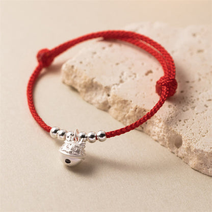 Mythstone Year of the Dragon 925 Sterling Silver Handmade Dragon Carved Success Braided Red Bracelet