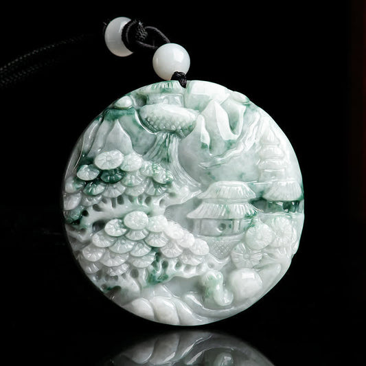 Mythstone Mountain Landscape Jade Abundance String Necklace