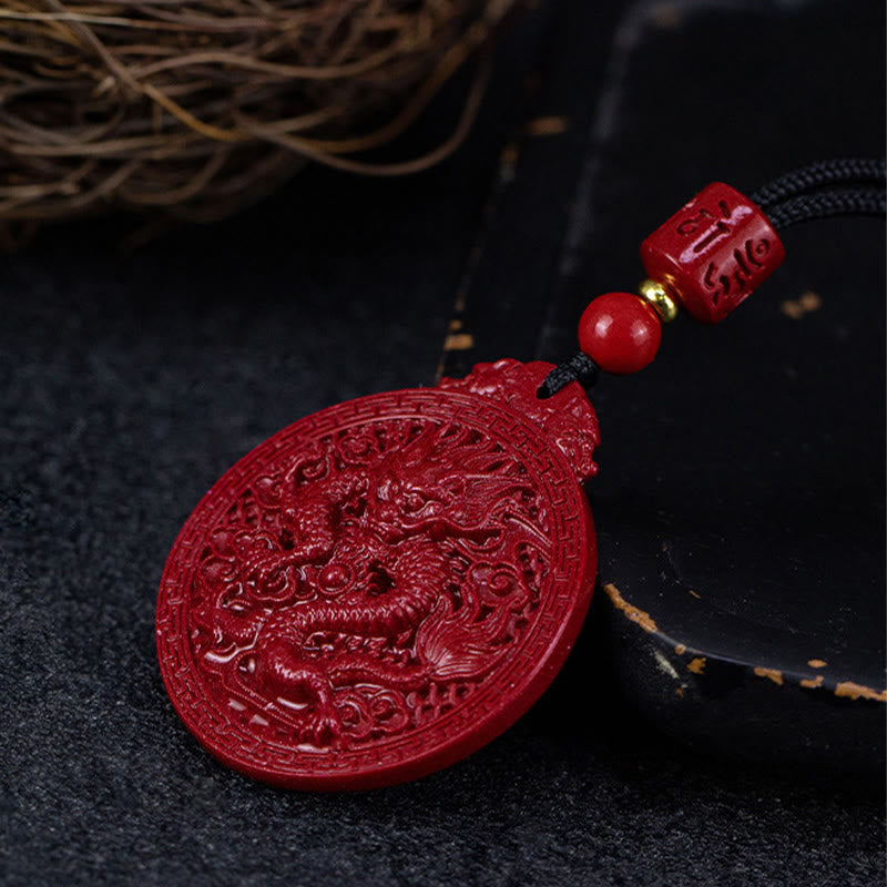 MythStone Year of the Dragon Natural Cinnabar Dragon Protection Necklace Pendant