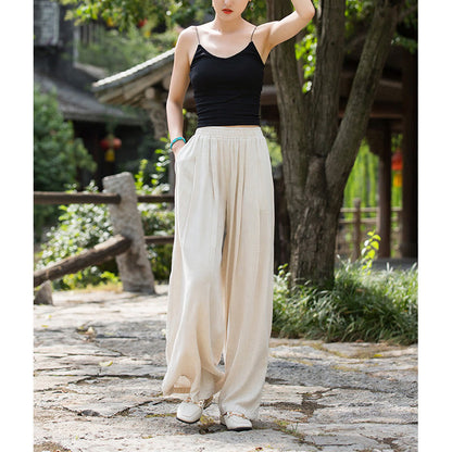 Mythstone Solid Color Loose Wide Leg Pants With Pockets