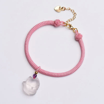 Mythstone Lucky Pink Crystal Fox Love String Bracelet