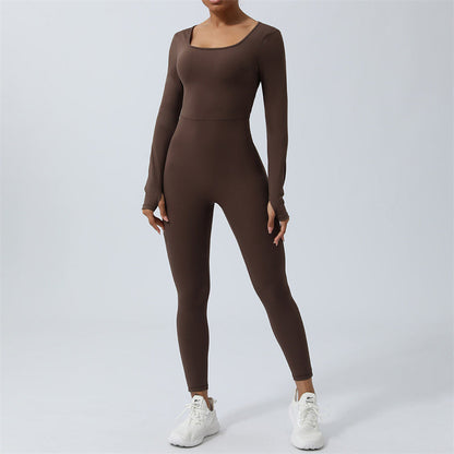 Mythstone Women Long Sleeve Backless Jumpsuit Sports Fitness Yoga Bodysuit