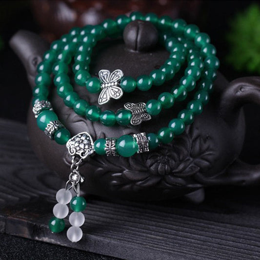 Mythstone Natural Green Agate Butterfly Support Bracelet