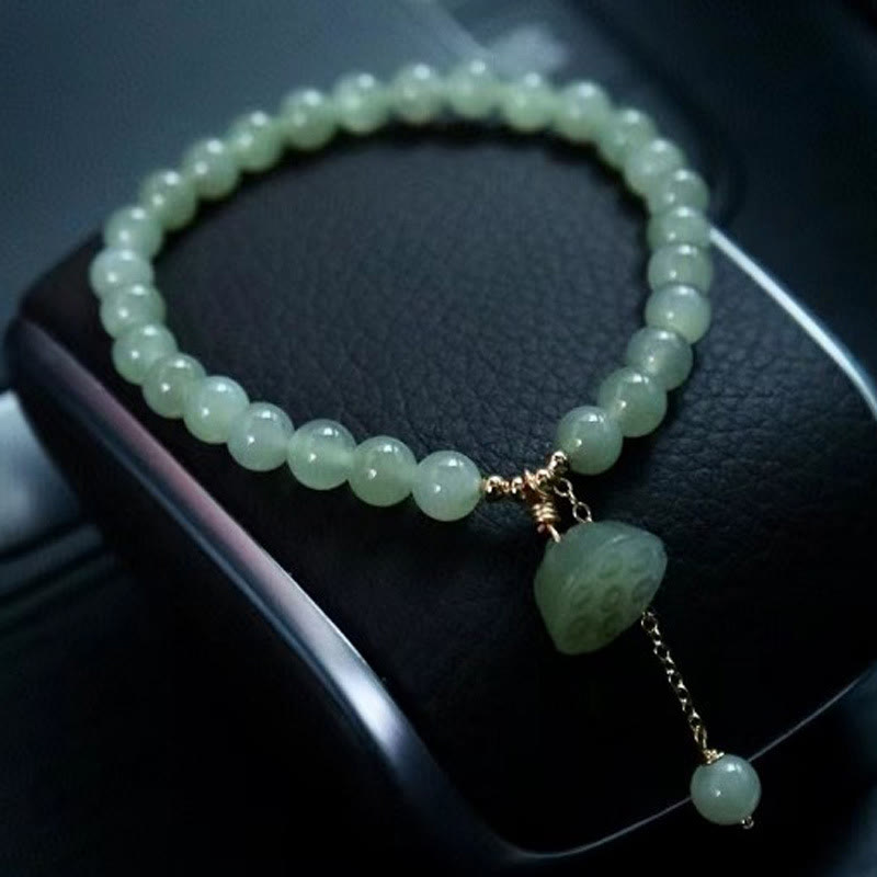 Mythstone 925 Sterling Silver Plated Gold Natural Hetian Jade Bead Gourd Lotus Bamboo Fu Character Luck Bracelet