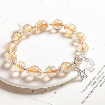 Mythstone 925 Sterling Silver Natural Citrine Happiness Moon Star Charm Bracelet