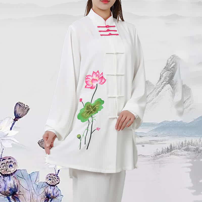 Mythstone Lotus Flower Leaf Pattern Tai Chi Meditation Prayer Spiritual Zen Practice Clothing Women's Set