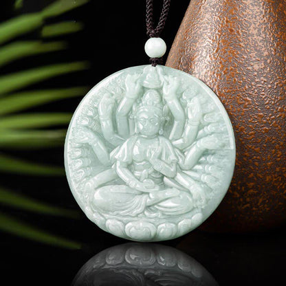 Mythstone Thousand-Hand Kwan Yin Avalokitesvara Jade Blessing String Necklace Pendant