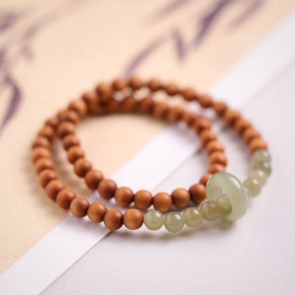 Mythstone Sandalwood Hetian Jade Protection Double Wrap Bracelet