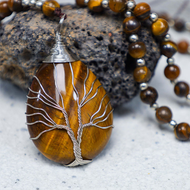 Mythstone Natural Tiger Eye Strength Beaded Pendant Necklace