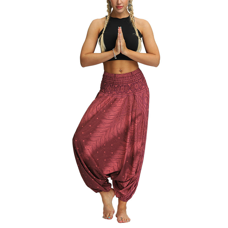 Mythstone Boho Feather Yoga Pants Hippie Harem Trousers Sports Fitness Dance Women's Pants