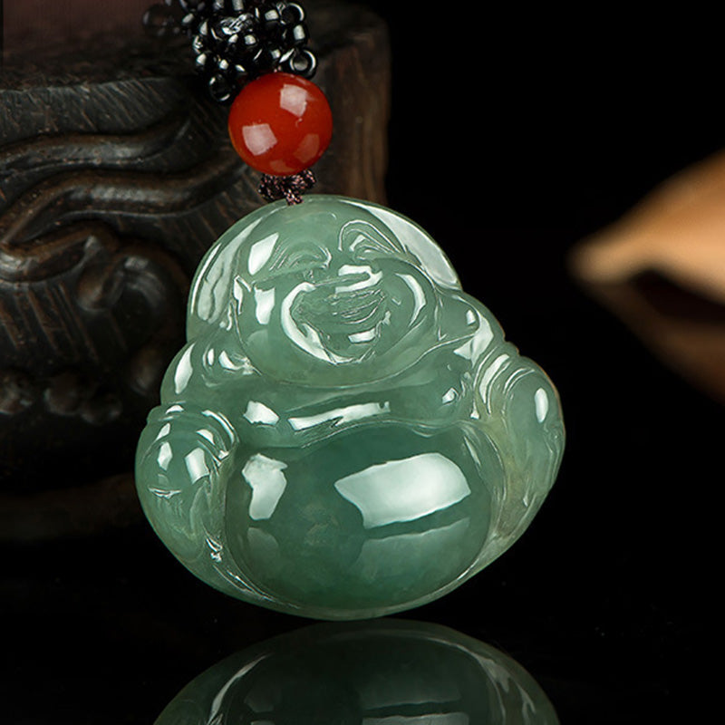 Mythstone Laughing Buddha Jade Abundance String Necklace Pendant