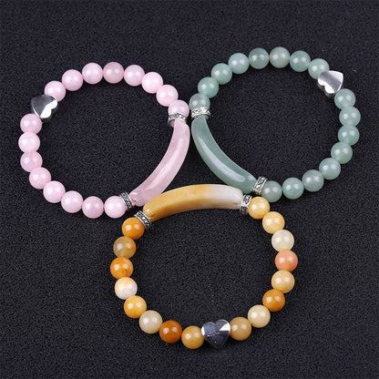 Mythstone Natural Crystal Beads Unisex Heart Bracelet