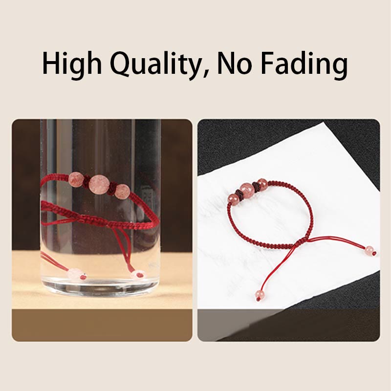 MythStone Natural Strawberry Quartz Crystal Love Red String Weave Bracelet Anklet