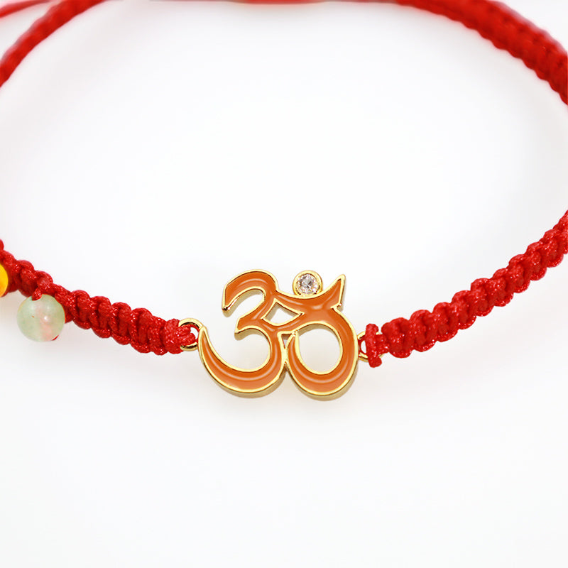 Mythstone Tibetan Handmade OM Mindfulness Red String Bracelet