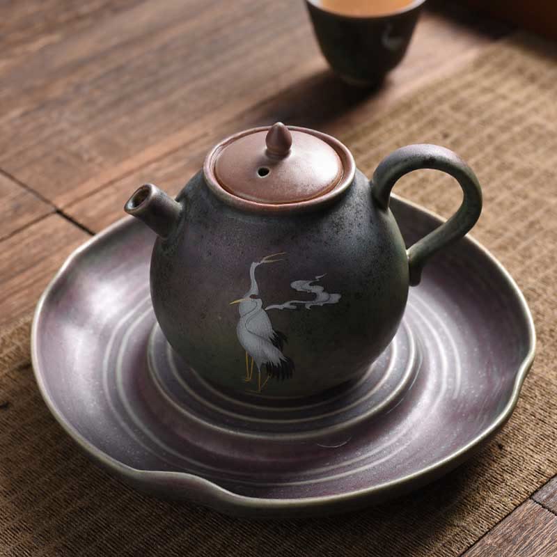 Tetera de cerámica para té chino Gongfu con forma de nube y grulla blanca Mythstone 