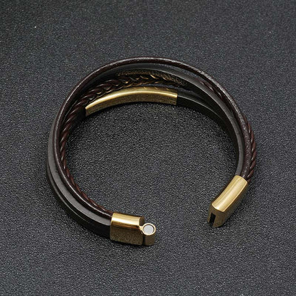 Mythstone Simple Design Titanium Steel Leather Luck Bracelet