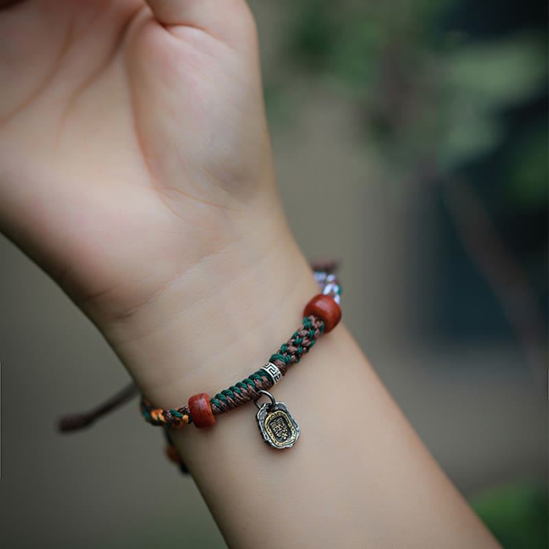 Pulsera trenzada de protección con hueso de camello de la diosa de la riqueza Zakiram de plata de ley 925 tibetana hecha a mano de Mythstone 