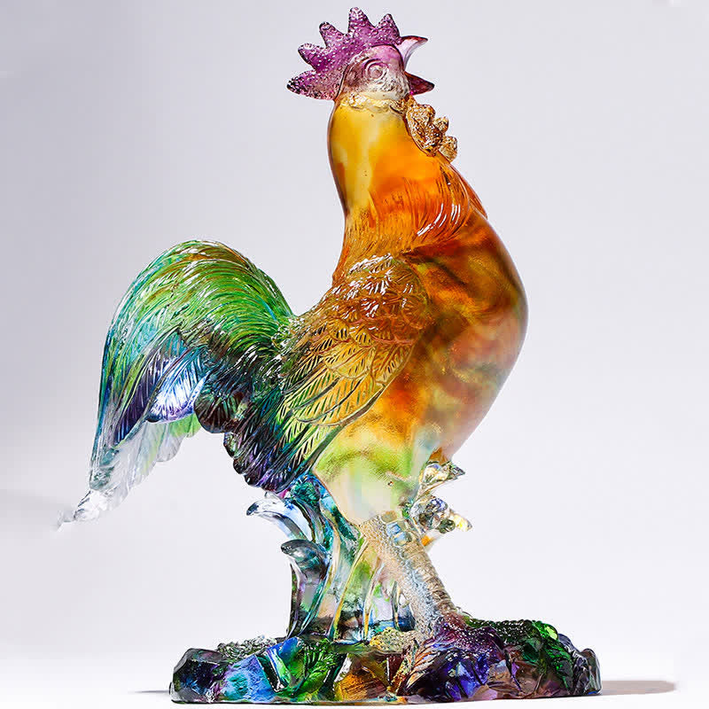 Gallo de cristal de Liuli hecho a mano de Mythstone, pieza de arte para decoración del hogar 