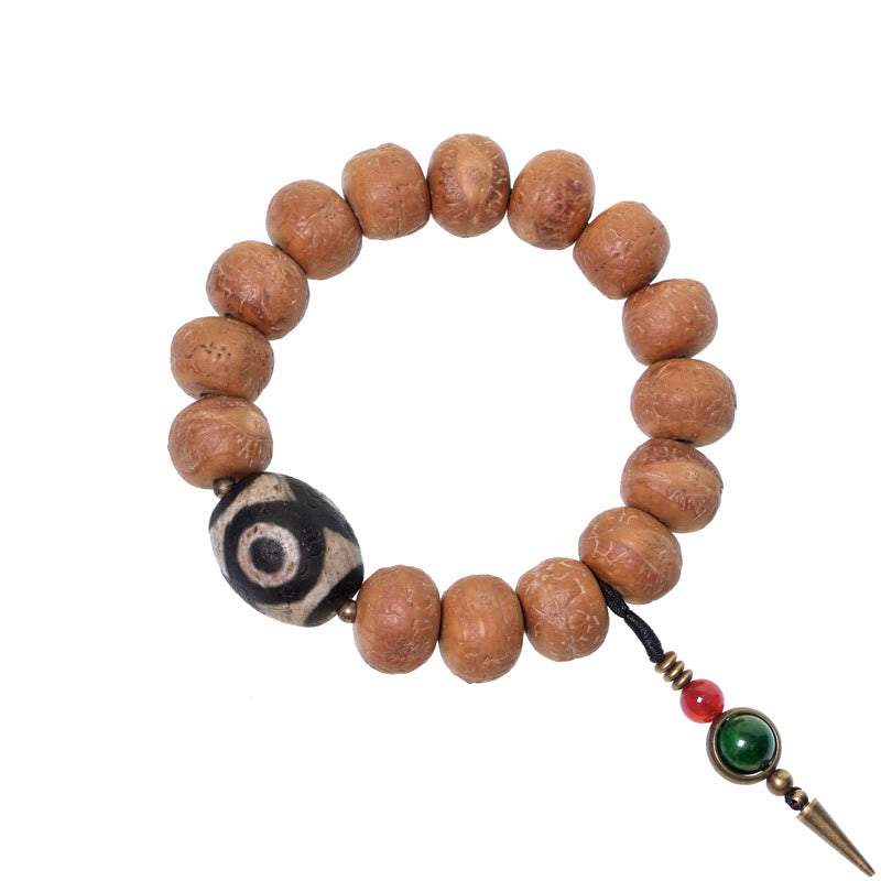 Mythstone Tibet Bodhi Seed Dzi Bead Peace Charm Wrist Mala Bracelet