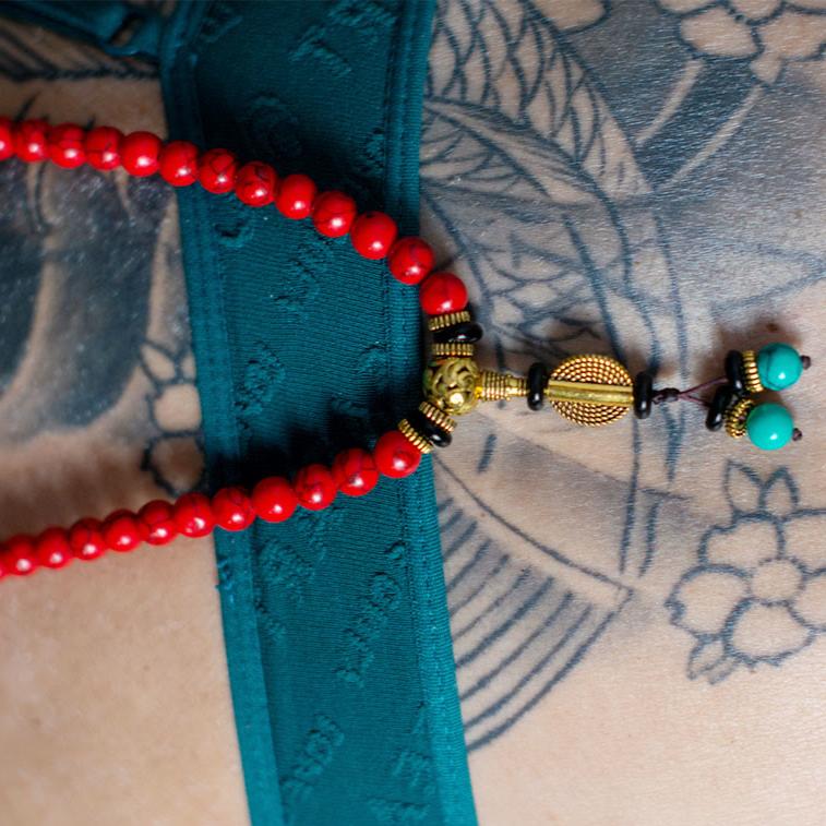 MythStone Tibetan Mala Red Turquoise Lucky Necklace Bracelet