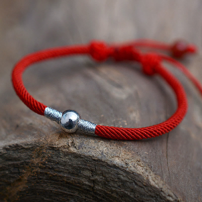 Mythstone 925 Sterling Silver Lucky Bead Protection Red String Bracelet