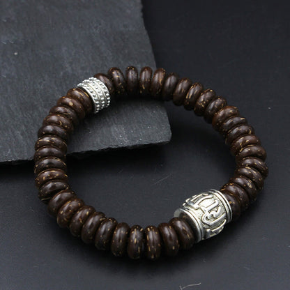 Mythstone Natural Tibetan Coconut Shell Om Mani Padme Hum Positive Bracelet