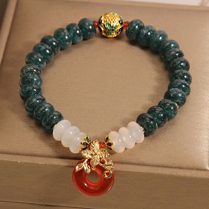 Pulsera de la suerte con cuentas de ábaco y hebilla de la paz de ágata blanca y ágata roja de jade Mythstone