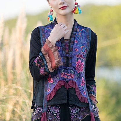 Mythstone Vintage Embroidery Flower Pattern Tang Suit Design Vest