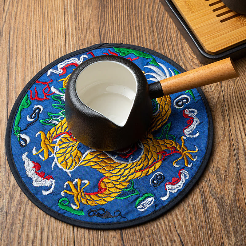 Mythstone Dragon Embroidery Cup Mat Pad Tea Cup Coaster Kung Fu Tea Mat