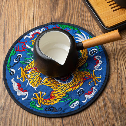 Mythstone Dragon Embroidery Cup Mat Pad Tea Cup Coaster Kung Fu Tea Mat