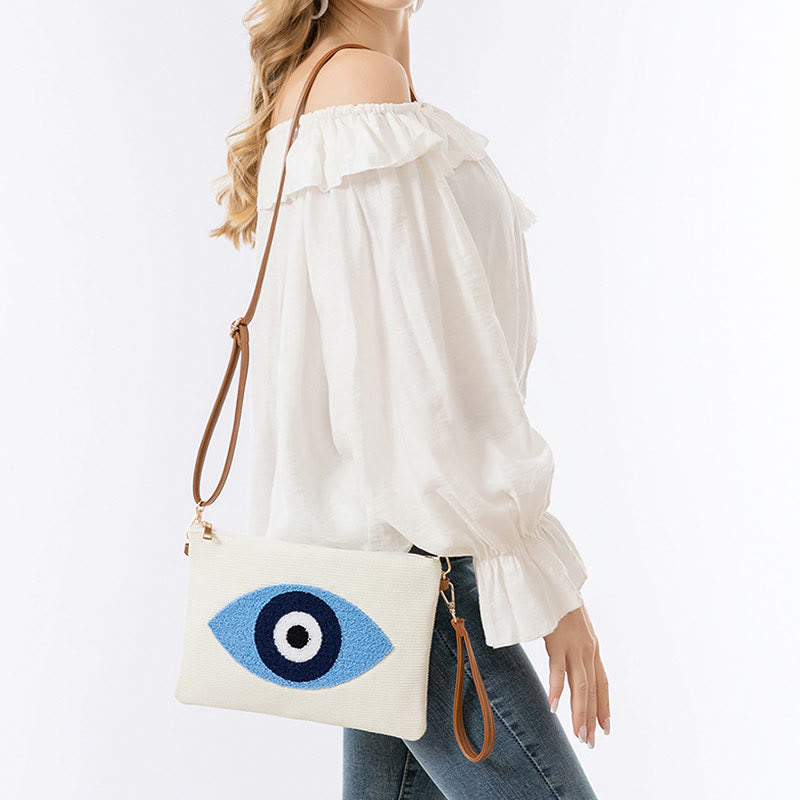 Mythstone Evil Eye Leaf Hamsa Canvas Crossbody Bag Shoulder Bag Handbag