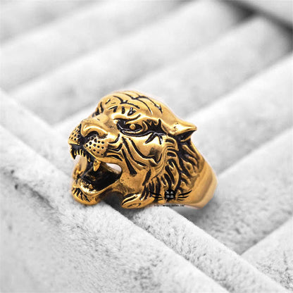 Mythstone Men's Animal Tiger Head Titanium Steel Balance Calm Punk Rock Biker Ring