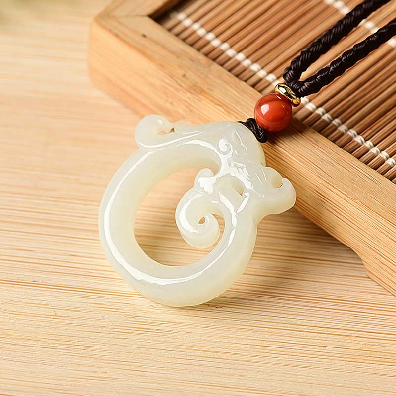 Mythstone White Jade Cyan Jade Dragon Protection Necklace String Pendant