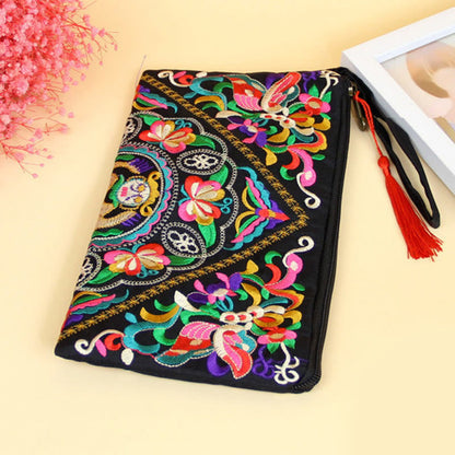 Mythstone Dragon Butterfly Cosmos Flower Embroidery Wallet Shopping Purse