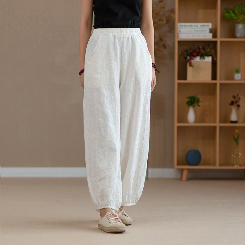 Mythstone Ramie Linen Flexible Waistband Yoga Harem Pants With Pockets