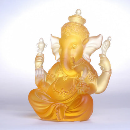 Mythstone Handmade Ganesh Ganpati Elephant Figurine Liuli Crystal Art Piece Protection Statue Home Decoration