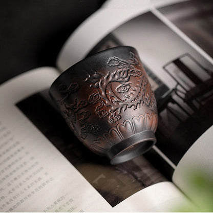 Mythstone Lotus Leaf Flower Landscape Dragon Bamboo Ceramic Teacup Kung Fu Tea Cup Bowl