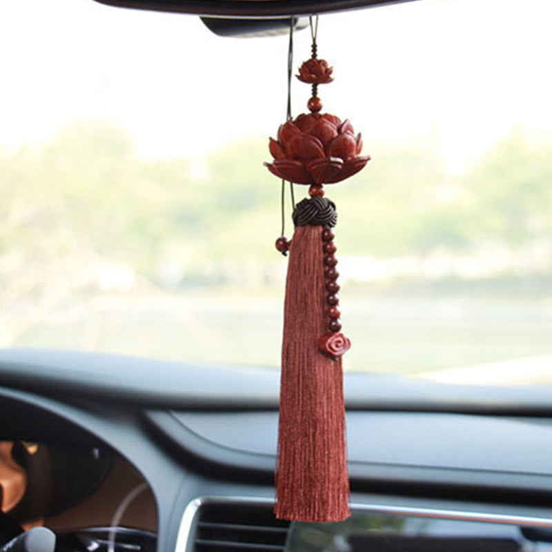 Mythstone Tibetan Small Leaf Red Sandalwood Lotus Luck Protection Tassel Decoration