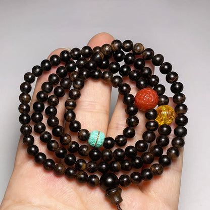 Mythstone Nha Trang Bai Qinan Agarwood Turquoise Amber Red Agate Strength Meditation Bracelet