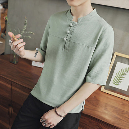 Mythstone Casual Half Sleeve Shirt Cotton Linen Men Clothing