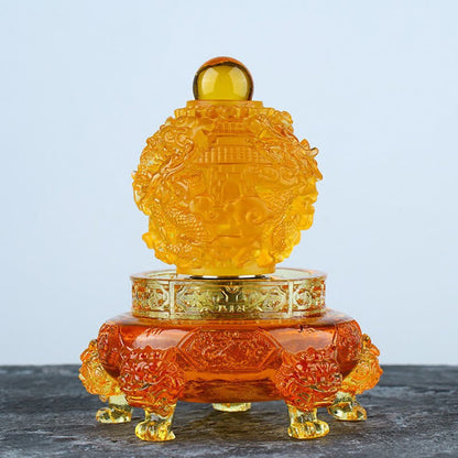 Mythstone Feng Shui Auspicious Dragon Handmade Liuli Crystal Rotatable Art Piece Luck Home Office Decoration