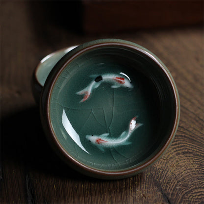 Mythstone Colorful Koi Fish Ceramic Teacup Kung Fu Tea Cup Bowl