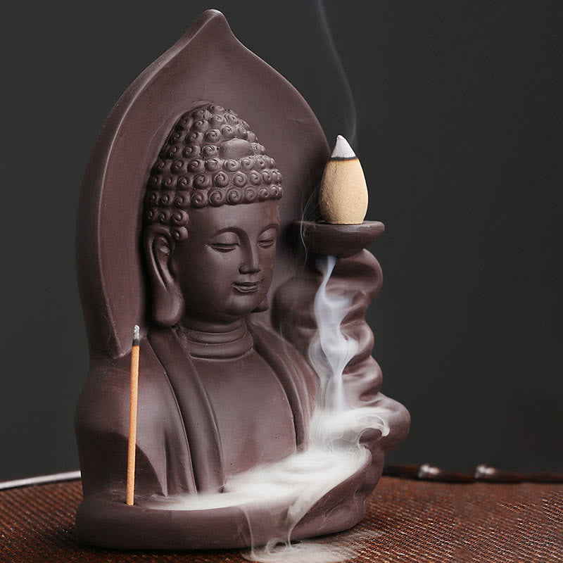 Mythstone Tibetan Avalokitesvara Buddha Lotus Healing Backflow Smoke Fountain Incense Burner