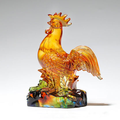 Gallo de cristal de Liuli hecho a mano de Mythstone, pieza de arte para decoración del hogar 