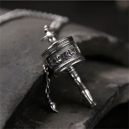 Mythstone 925 Sterling Silver Om Mani Padme Hum Prayer Wheel Purity Rotatable Necklace Pendant