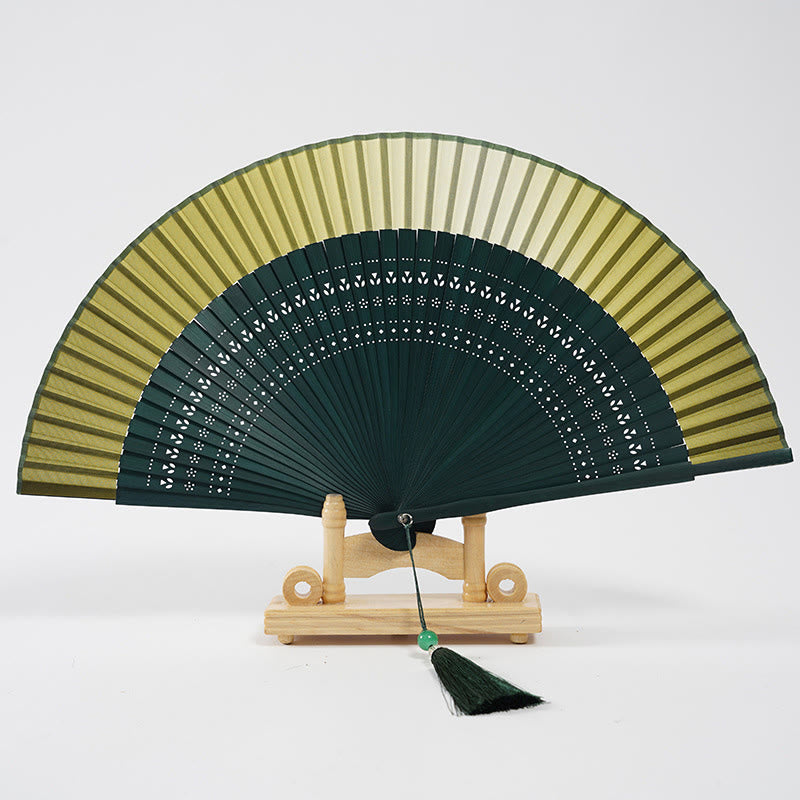 Mythstone Gradient Color Hollow Engraved Handheld Bamboo Folding Fan